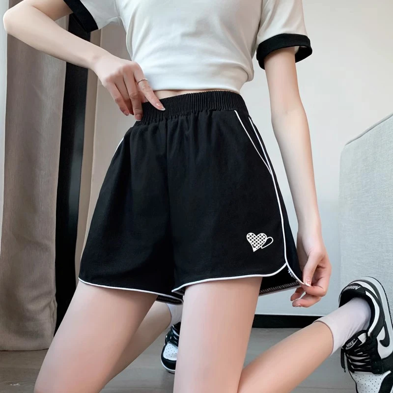 双爱心运动短裤女夏季2025新款宽松休闲阔腿显瘦百搭薄款居家睡裤