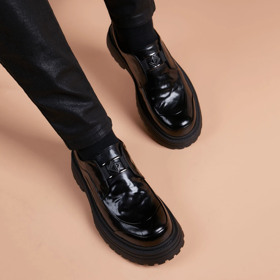 2025春季新款乐福鞋男真皮透气厚底商务休闲鞋轻便豆豆鞋增高皮鞋