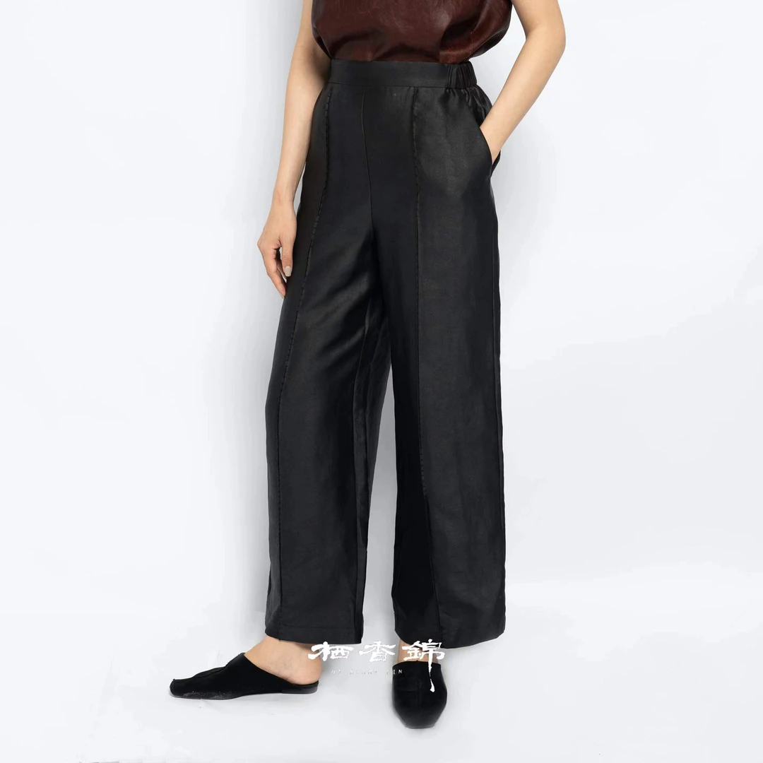 【栖香锦】 无忧  摊雾素平缎  香云纱   设计师款 新中式  直筒裤