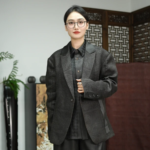 【栖香锦】柞蚕丝老料 蝴蝶花  设计师款 新中式 时尚西装外套