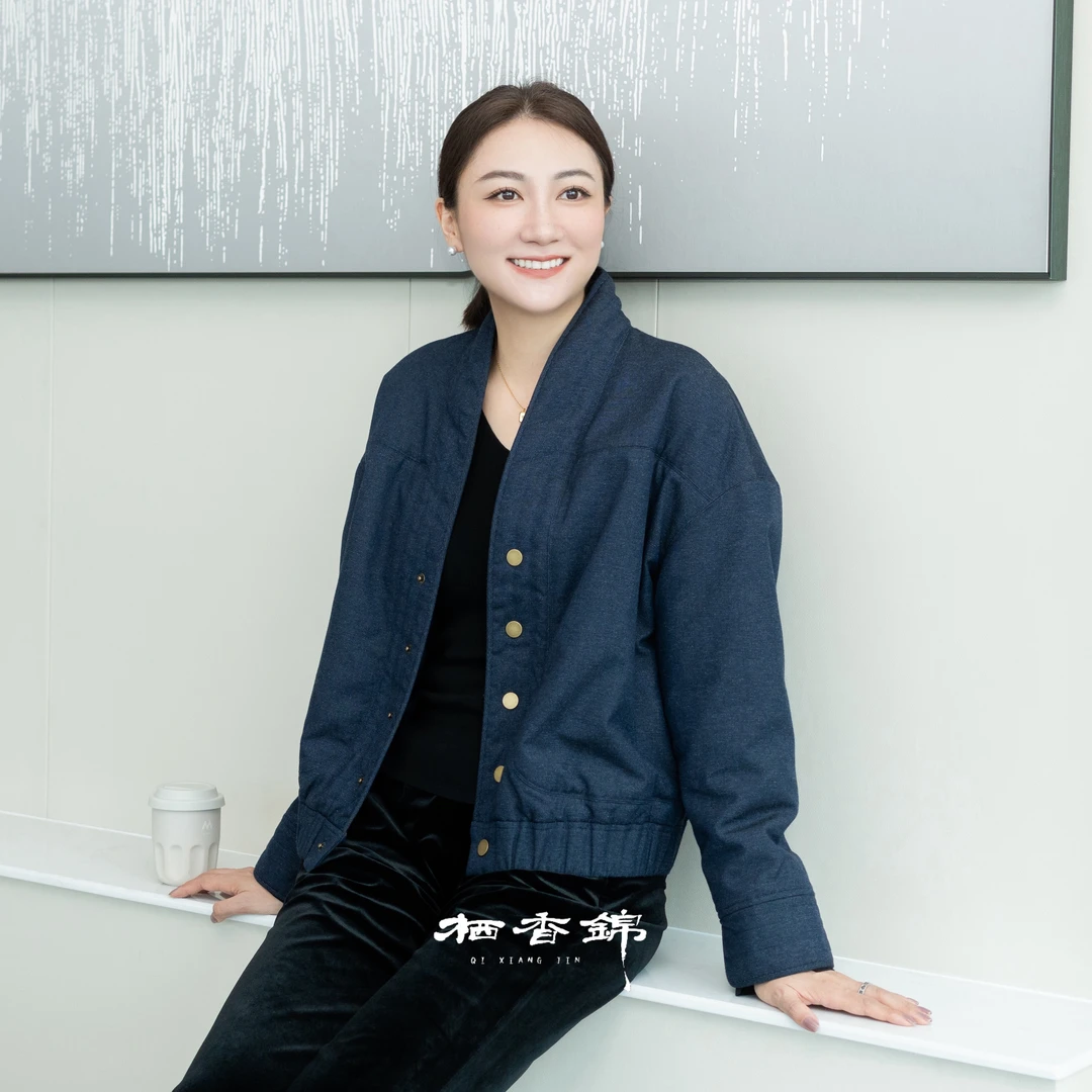 【栖香锦】羊绒牛仔 设计师款  新中式 棒球服 上衣外套