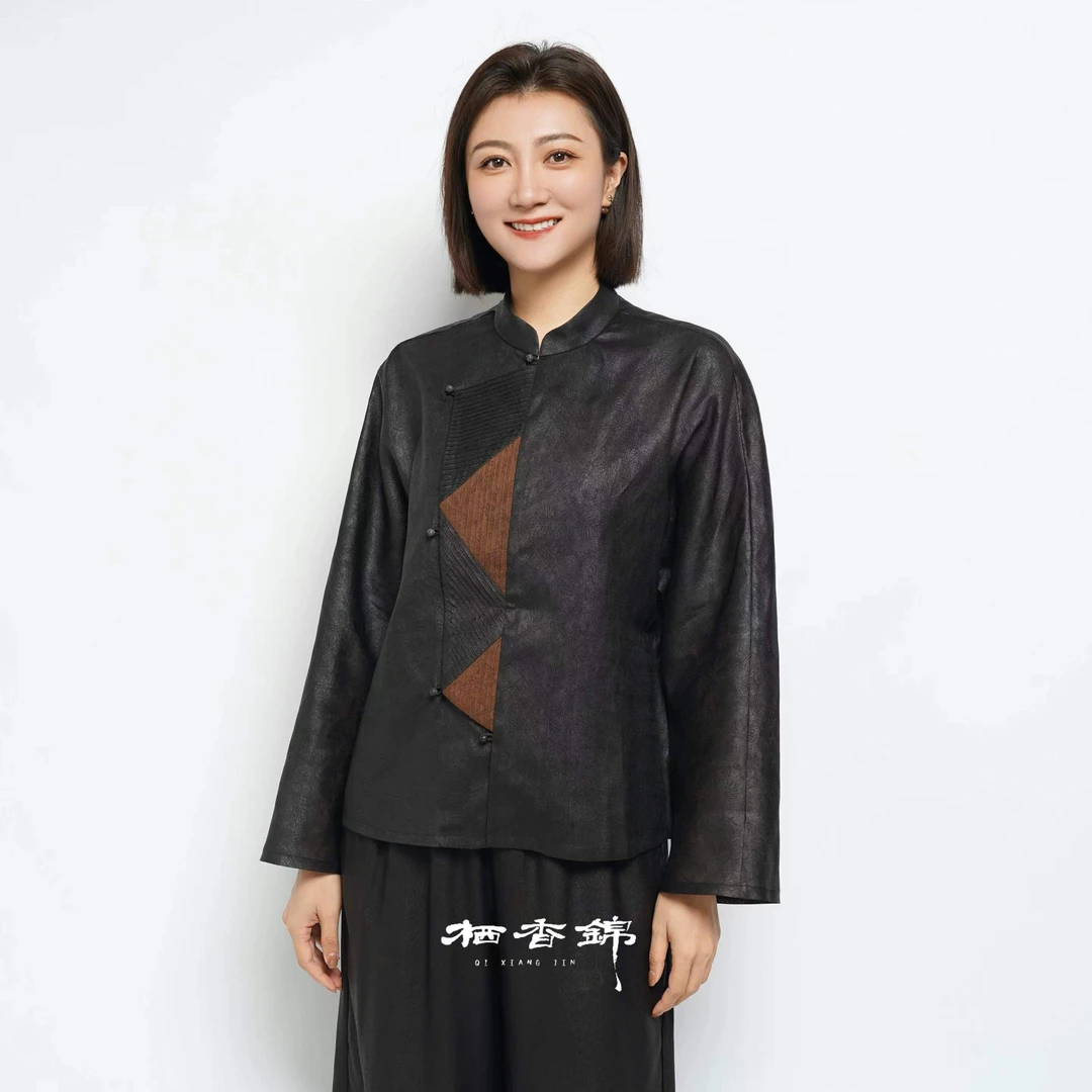【栖香锦】莨纱  正反拼接 香云纱 国风 设计款 上衣2店