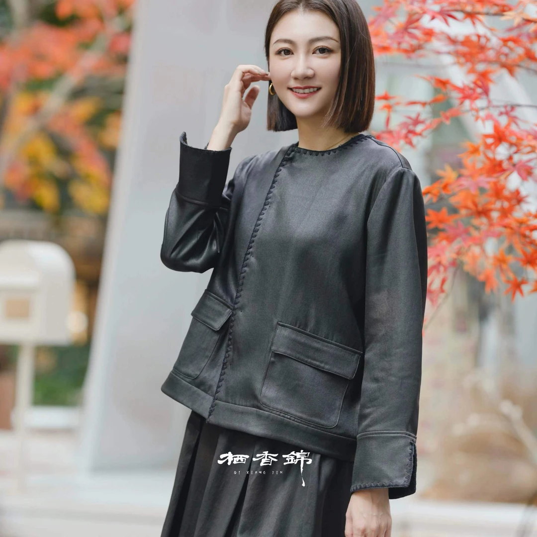 【栖香锦】“双面段”香云纱 设计师款  外套 双面穿 衬衫 上衣