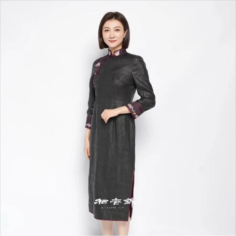 【栖香锦】“片水明在野，万花深见人”设计师款 新中式 连衣裙