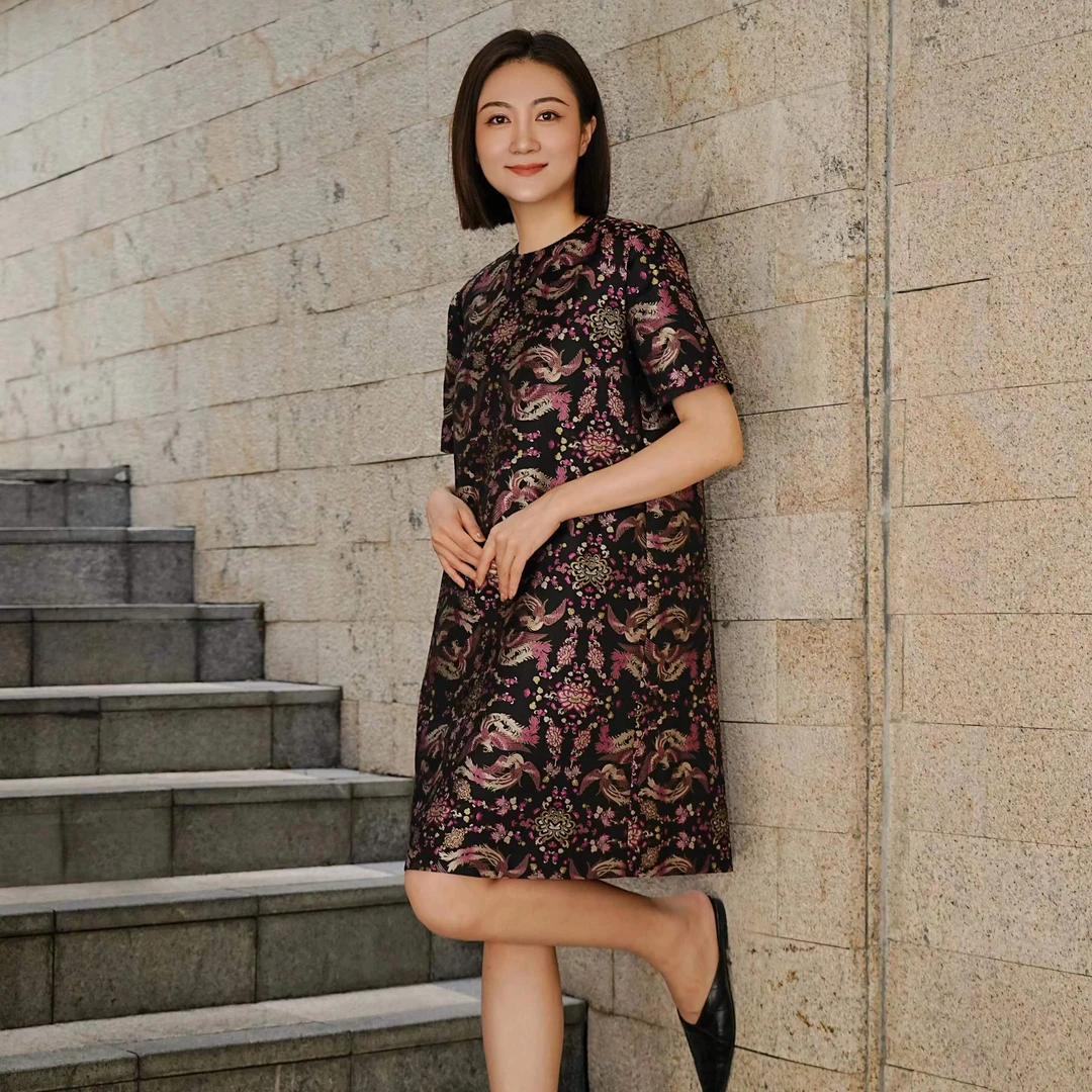 【栖香锦】上久楷 凤凰于飞四重纬织金粉墨宋锦 新中式 连衣裙2店