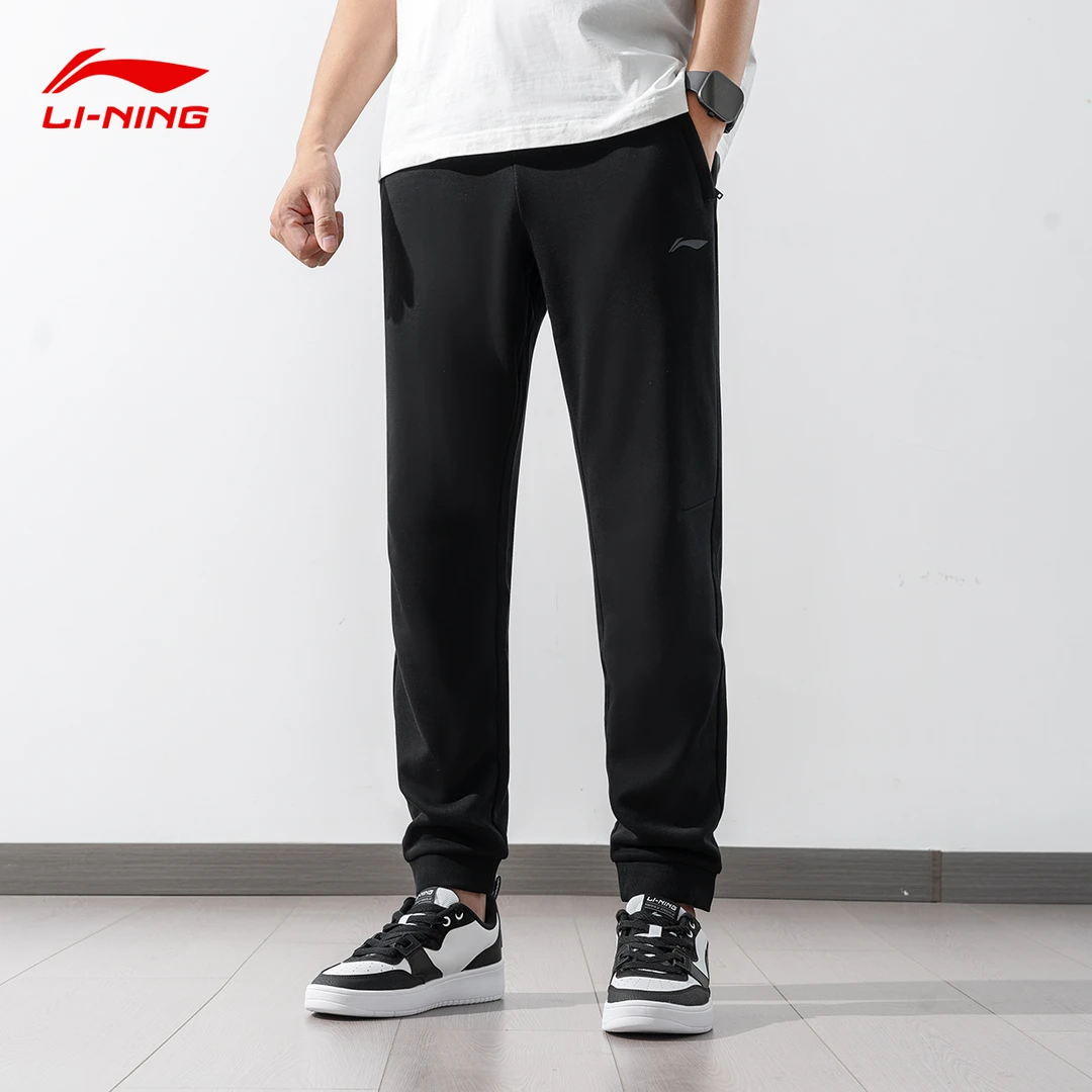 【直播间】2024李宁新款男春秋黑色收口休闲宽松拉链针织长裤