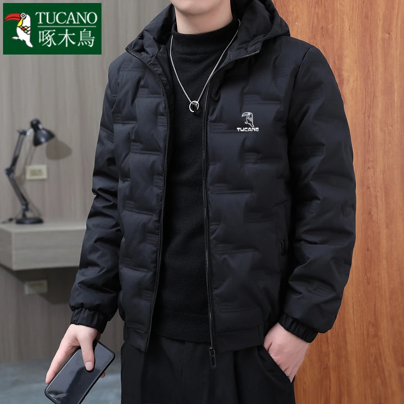 啄木鳥男士羽绒服2024冬季鸭绒保暖连帽韩版潮流短款帅气百搭外套