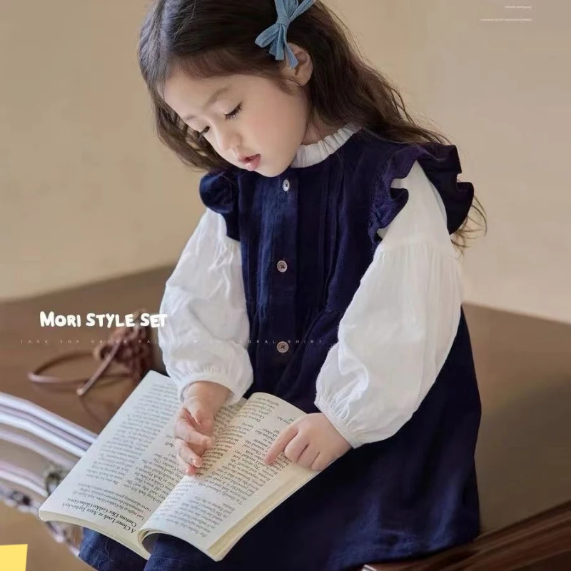 女童秋季灯芯绒连衣裙2024新款春秋女宝长袖公主裙洋气裙子两件套