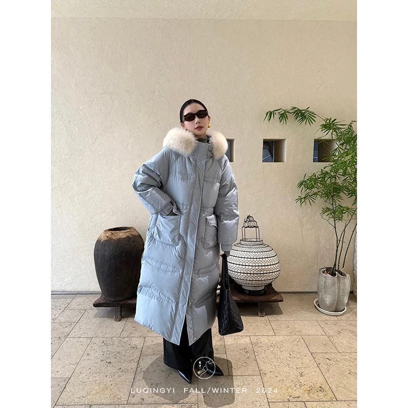 鹭青一原创【朗月】三星90白鸭绒羽绒服女冬季狐狸毛外套L24Y7279B