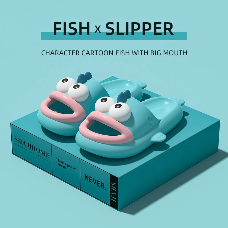 【】EVA丑鱼拖鞋女款夏季外穿厚底情侣防滑卡通凉拖鞋男