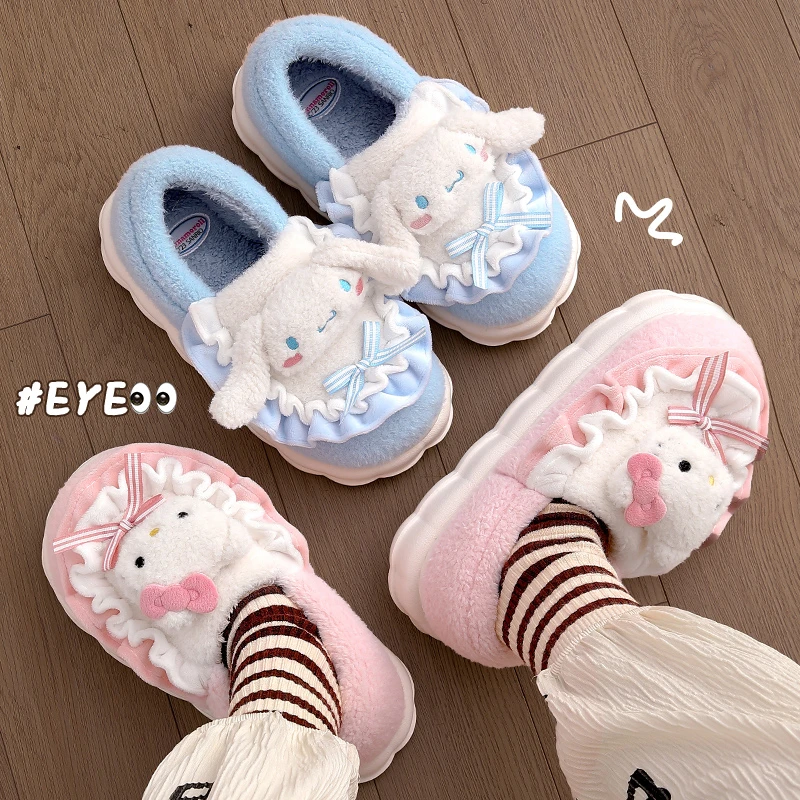 三丽鸥棉拖鞋女士冬季Kitty猫2023新款可爱毛毛保暖加绒少女棉鞋