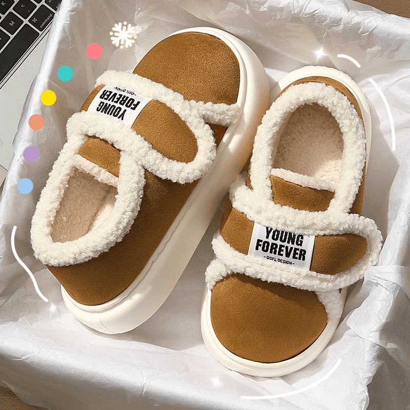 猫力 棉拖鞋女士冬季外穿2023新款室内家居厚底加绒保暖包跟魔术贴棉鞋