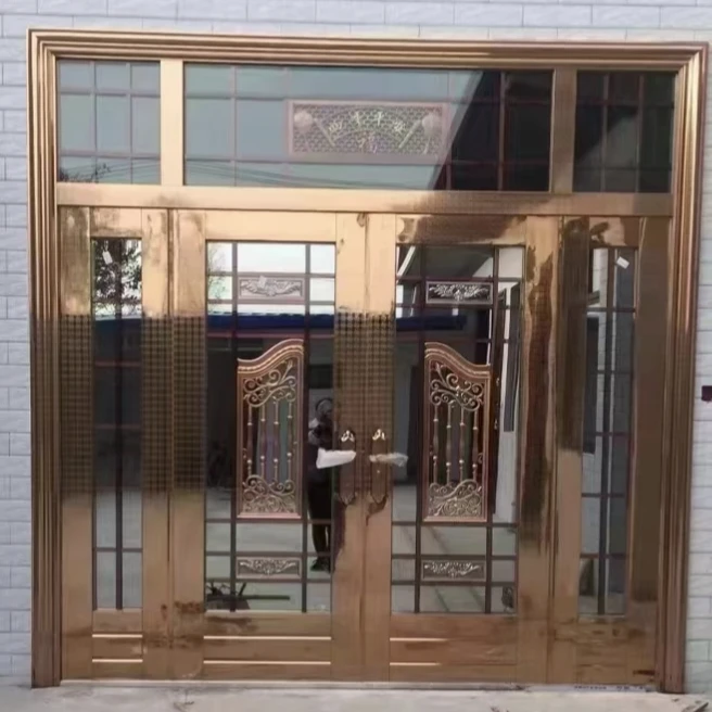 奢华彩板不锈钢防盗单门对开四开门家用农村别墅入户门