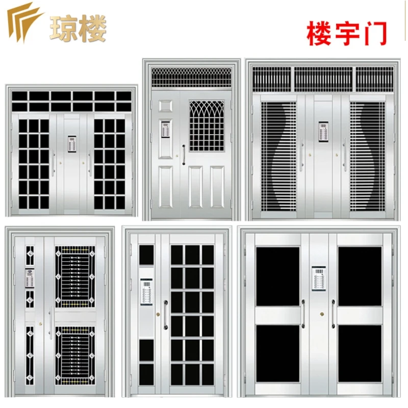 304不锈钢小区单元门电控子母门家用单门定制指纹锁对讲可视