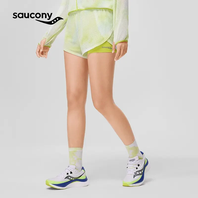 索康尼官方夏针织竞速短裤舒适女士夏季春夏速干印花平角高腰弹力