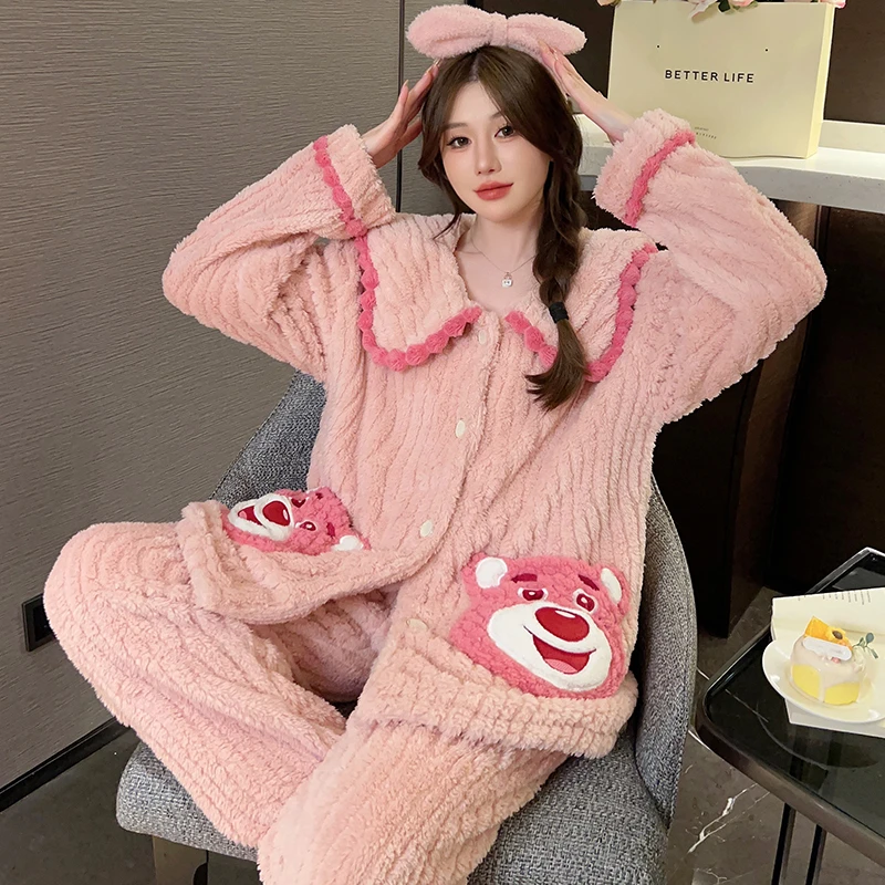 珊瑚绒胖妹妹200斤睡衣女士秋冬季加厚加绒法兰绒大码家居服套装