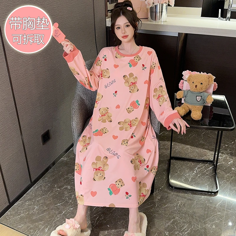 睡衣女士公主风薄款长袖春秋季宽松卡通印花大码加肥200斤家居服