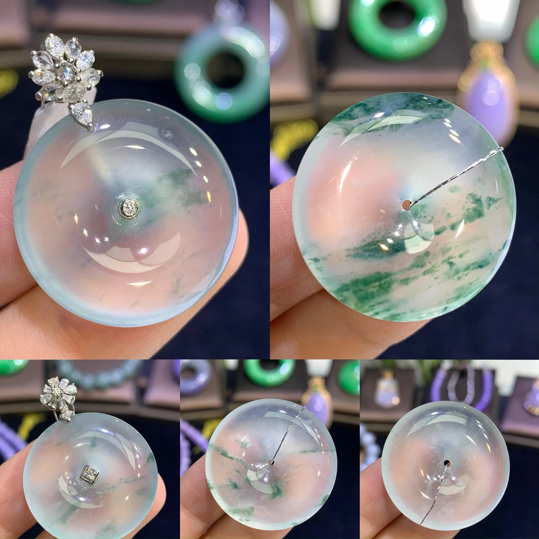天然翡翠A货 木纳雪花棉高冰玻璃种翡翠 展示链接客服入口 勿拍