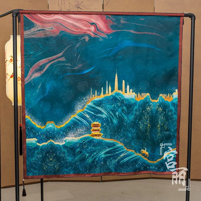 【河畔楼影】宫丽108x108cm纯100桑蚕丝花萝香云纱双面国风