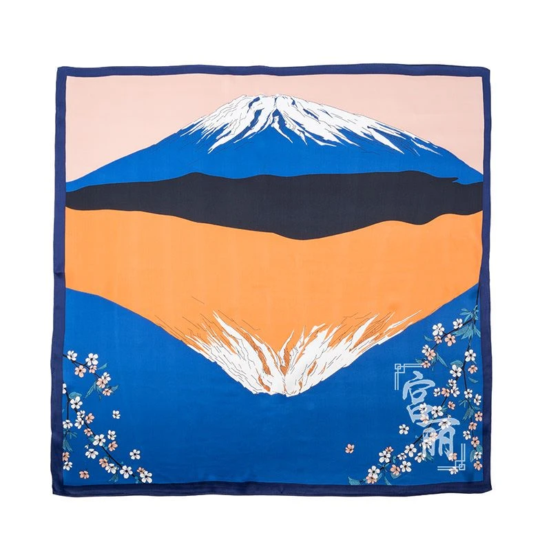 【富士山】宫丽68x68cm纯100桑蚕丝素绉缎方巾