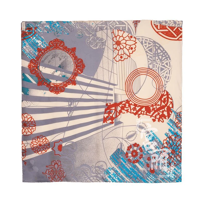 【摩天】宫丽88x88cm纯100桑蚕丝斜纹缎方巾蓝色