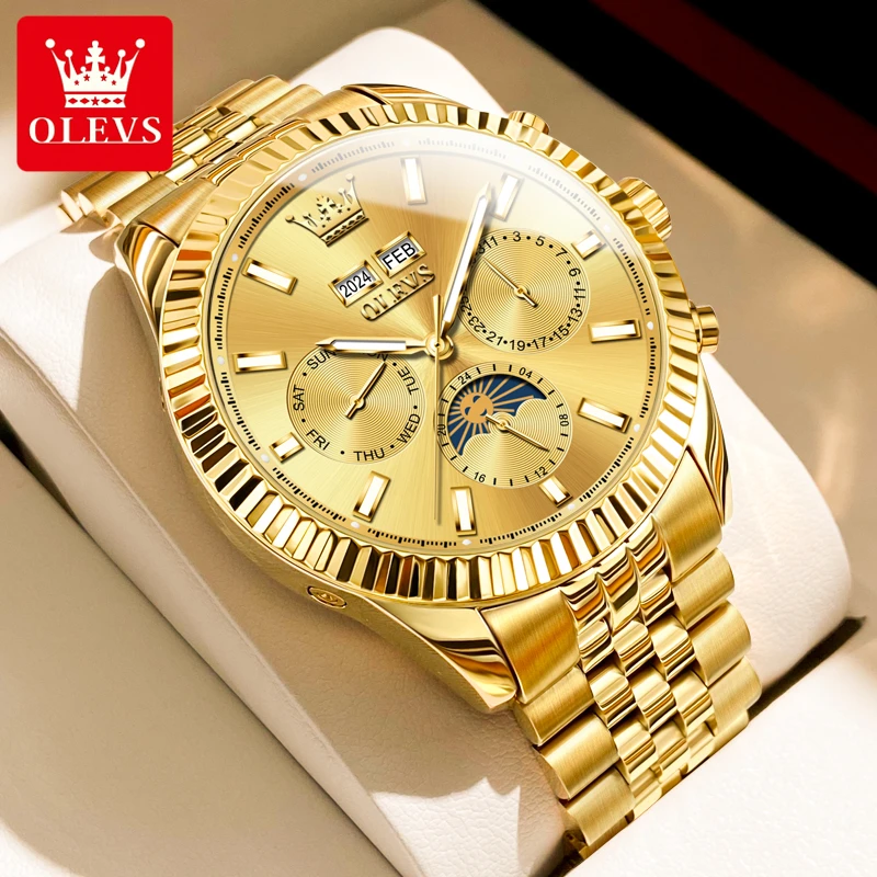 瑞士认证正品牌手表男士机械表全自动防水夜光18K黄金色名款十大