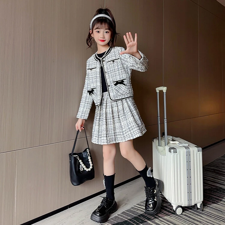 女童秋装套装2023新款儿童洋气春秋大童女孩网红小香风两件套裙子