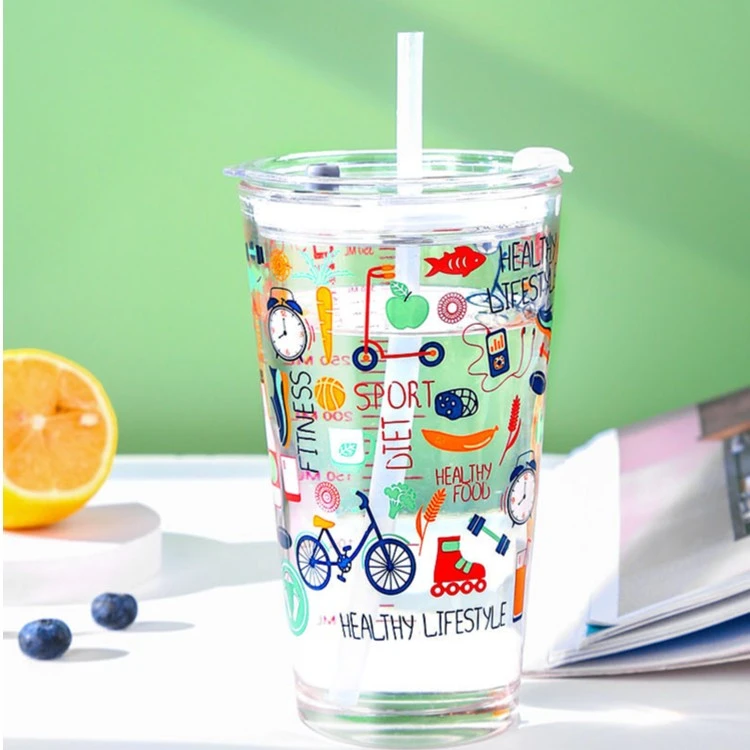 【限量前200】玻璃杯家用奶茶网红水杯刻度牛奶果汁带盖吸管杯子