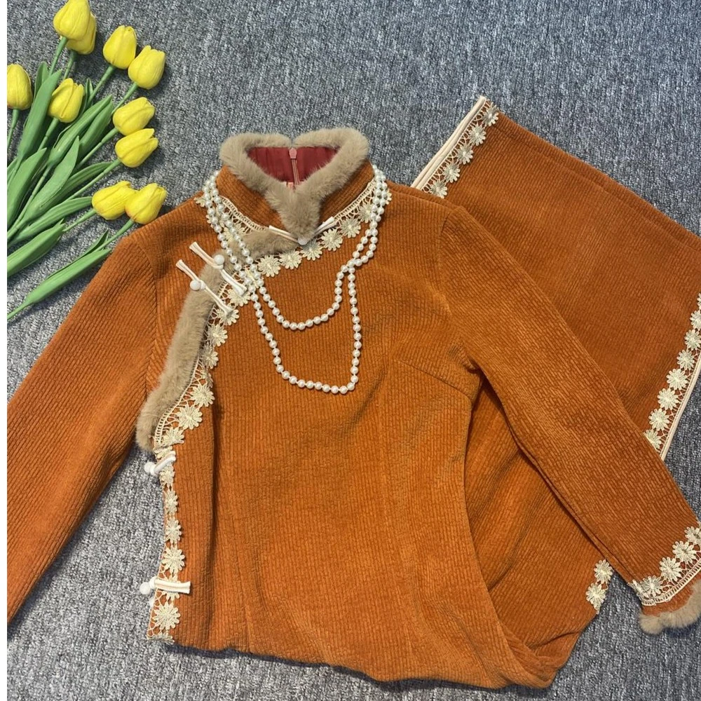 YG-2331 秋冬旗袍2024新款改良气质优雅显白拜年长袖加绒加厚日常