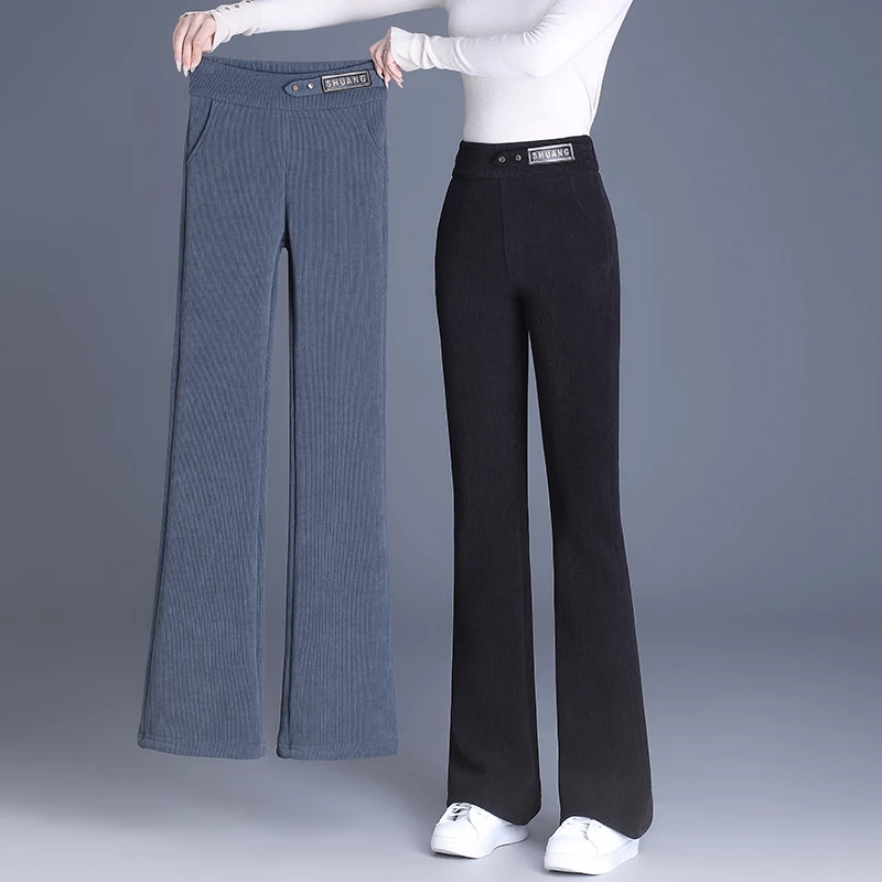 雪尼尔阔腿裤女秋冬女士裤子冬季爆款加绒特厚羊羔绒微喇叭裤女