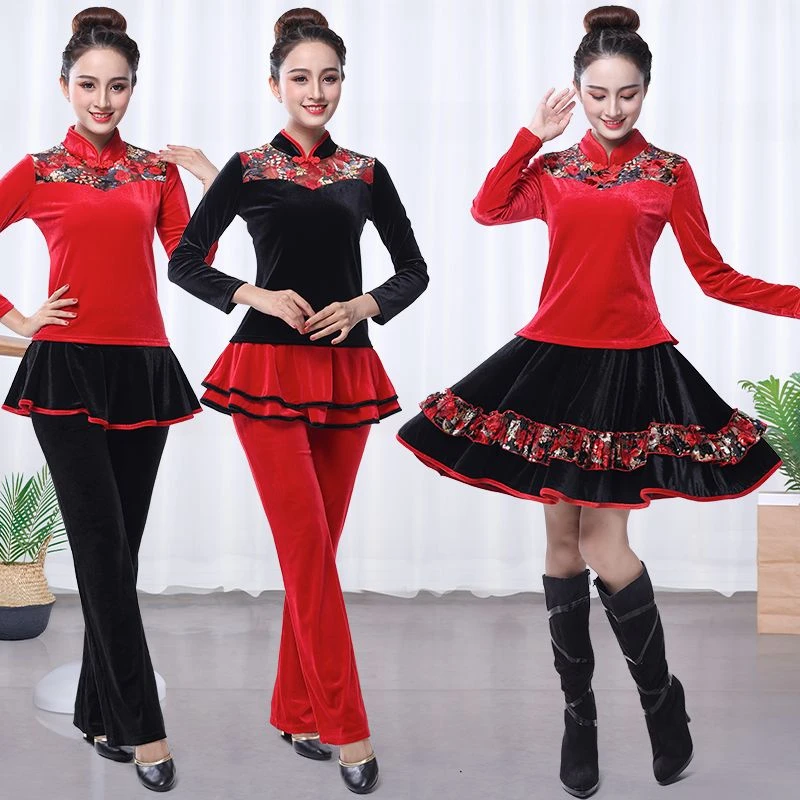 金丝绒广场舞服装新款套装春秋冬长袖厚中老年舞蹈服跳舞衣服女