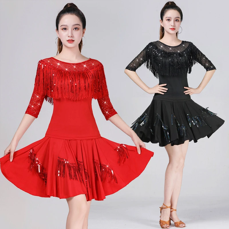 新款拉丁舞演出服三步踩广场舞跳舞套装摩登舞国标舞服交谊舞蹈服