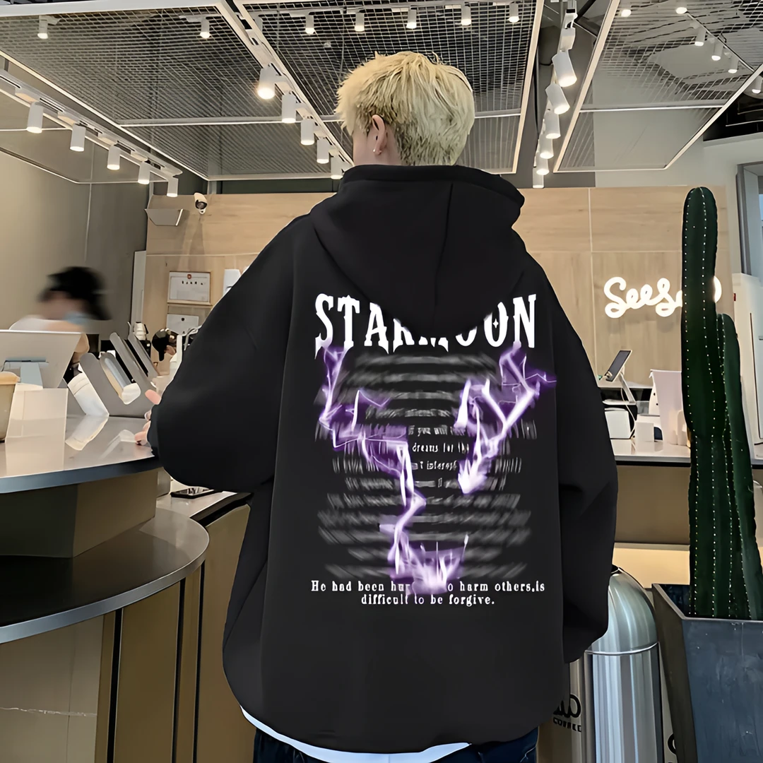 美式潮牌连帽卫衣秋冬加绒加厚重磅纯棉宽松休闲印花潮流外套百搭