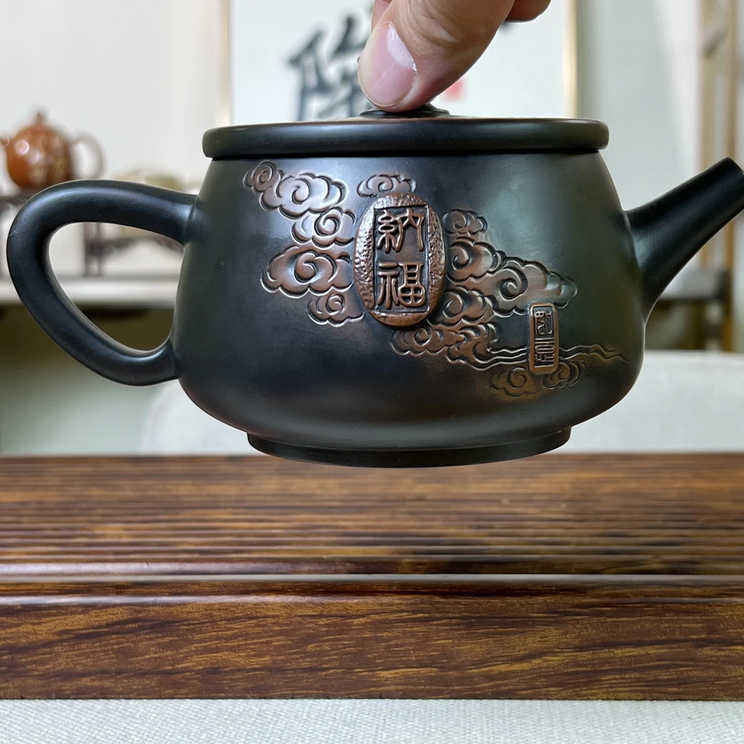 米级出水【纳福】汉瓦壶--高端茶具-350ml-建水紫陶茶壶-精美全手