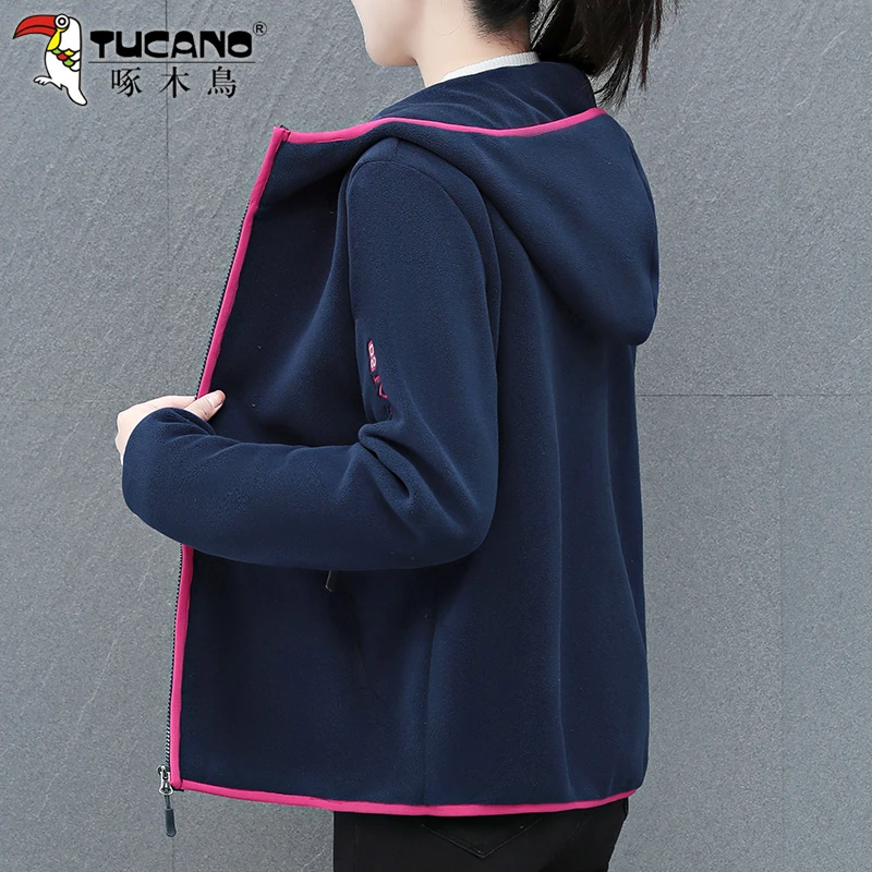 啄木鸟摇粒绒毛毛外套女秋冬2025新款加厚保暖中年妈妈连帽抓绒衣