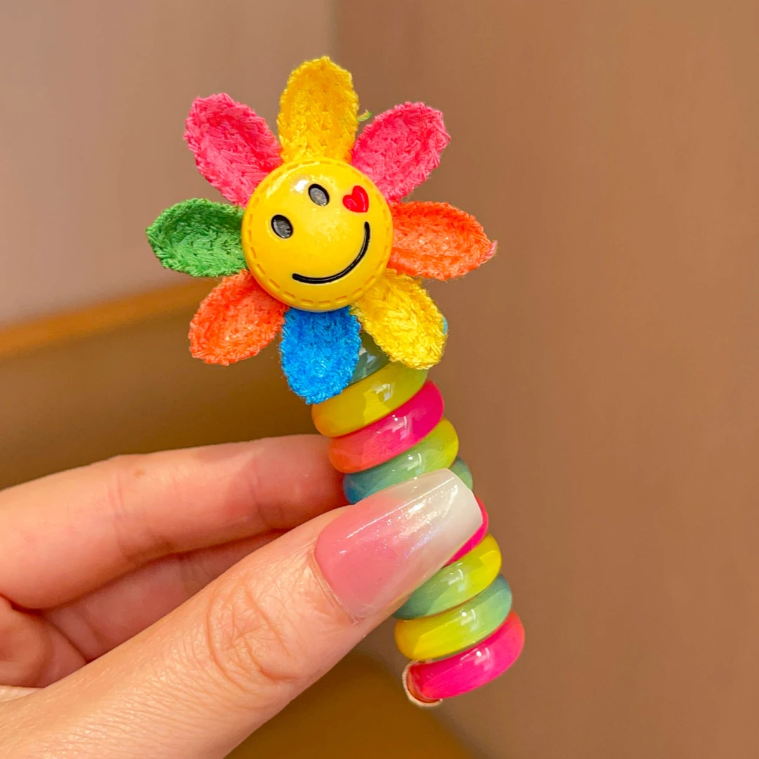 女童不伤发头绳高弹力皮筋儿童珍珠发绳彩色太阳花卷卷电话线发圈