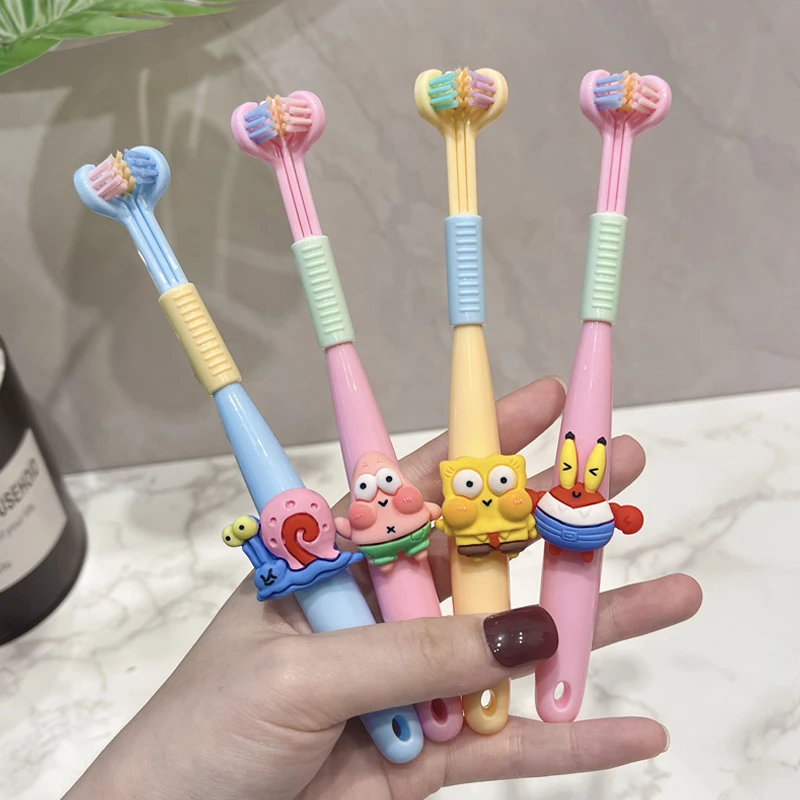 家庭装三面牙刷软毛超细头可爱卡通4-12岁宝宝专用清洁无死角高档
