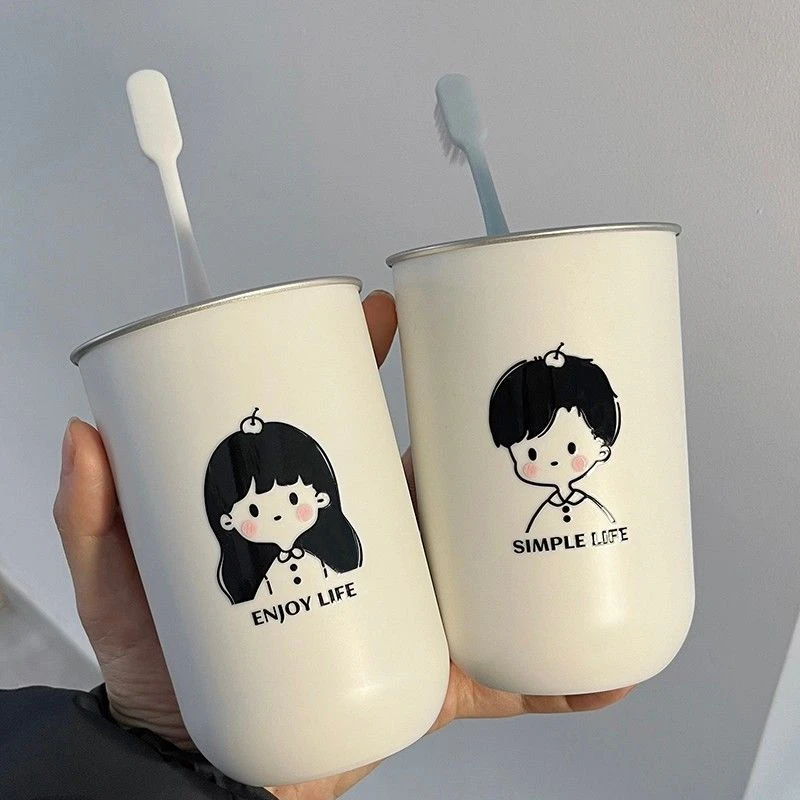 304不锈钢苹果男孩女孩情侣漱口杯高颜值简约卡通创意牙刷洗漱!