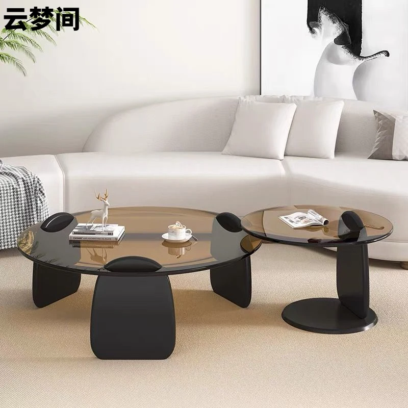 茶几极简钢化玻璃客厅家用圆形套组合网红轻奢意式小户型沙发边几