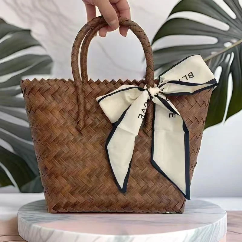 藤编手提篮竹子编织手提包洋气藤编手提包2024新款傣族买菜手提篮