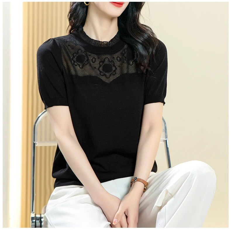 圆领短袖T恤女宽松针织上衣