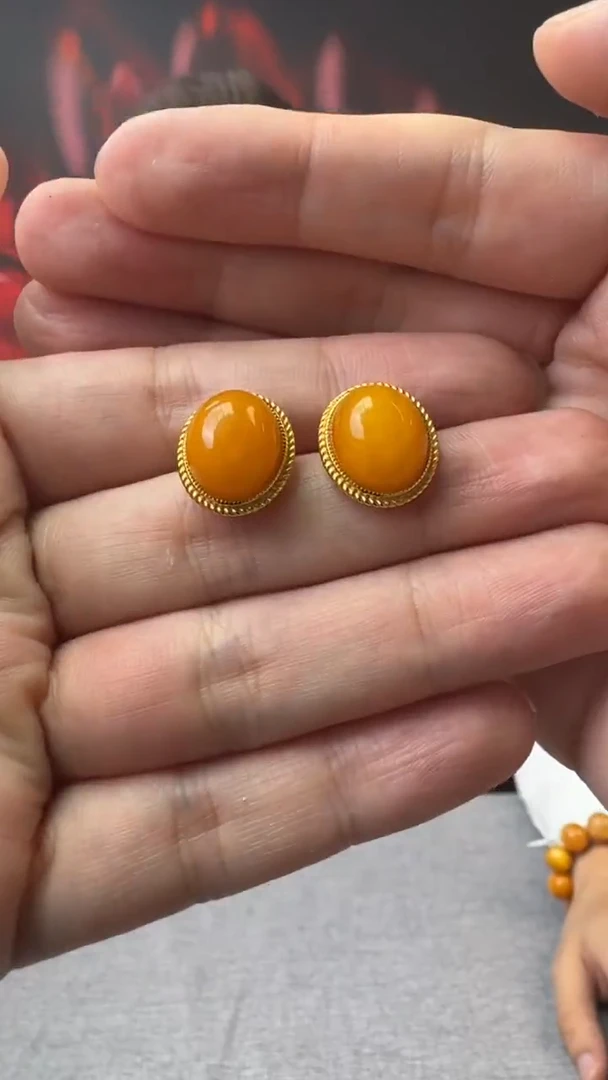 【闪购商品】琥珀耳饰银S925镶嵌71