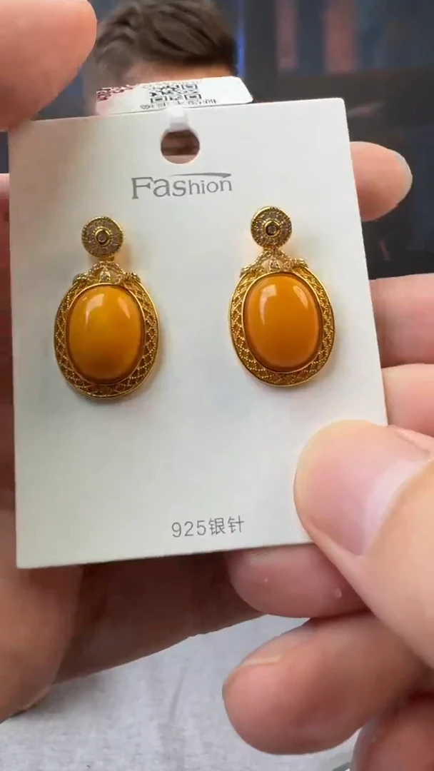 【闪购商品】琥珀耳饰银S925镶嵌283
