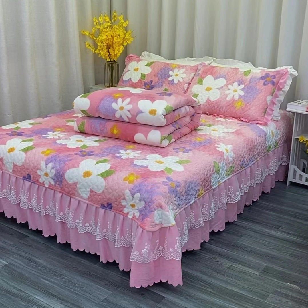 牛奶绒床盖四件套加厚夹棉保暖高克重防滑防静电不掉毛韩版三件套