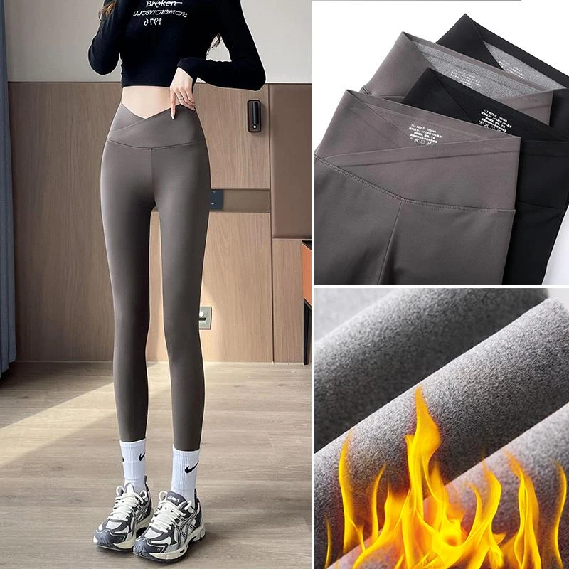 收腹外穿提臀鲨鱼裤女加绒秋冬款交叉腰紧身裤显瘦芭比瑜伽打底裤