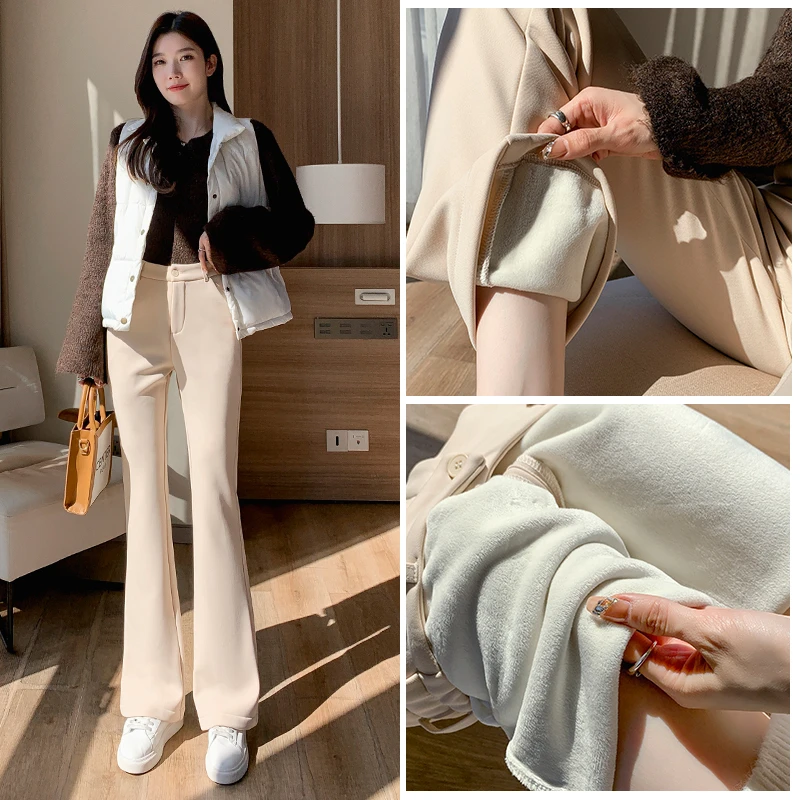 加绒喇叭裤女秋冬2023新款高腰显瘦垂感拖地休闲阔腿微喇西装裤子