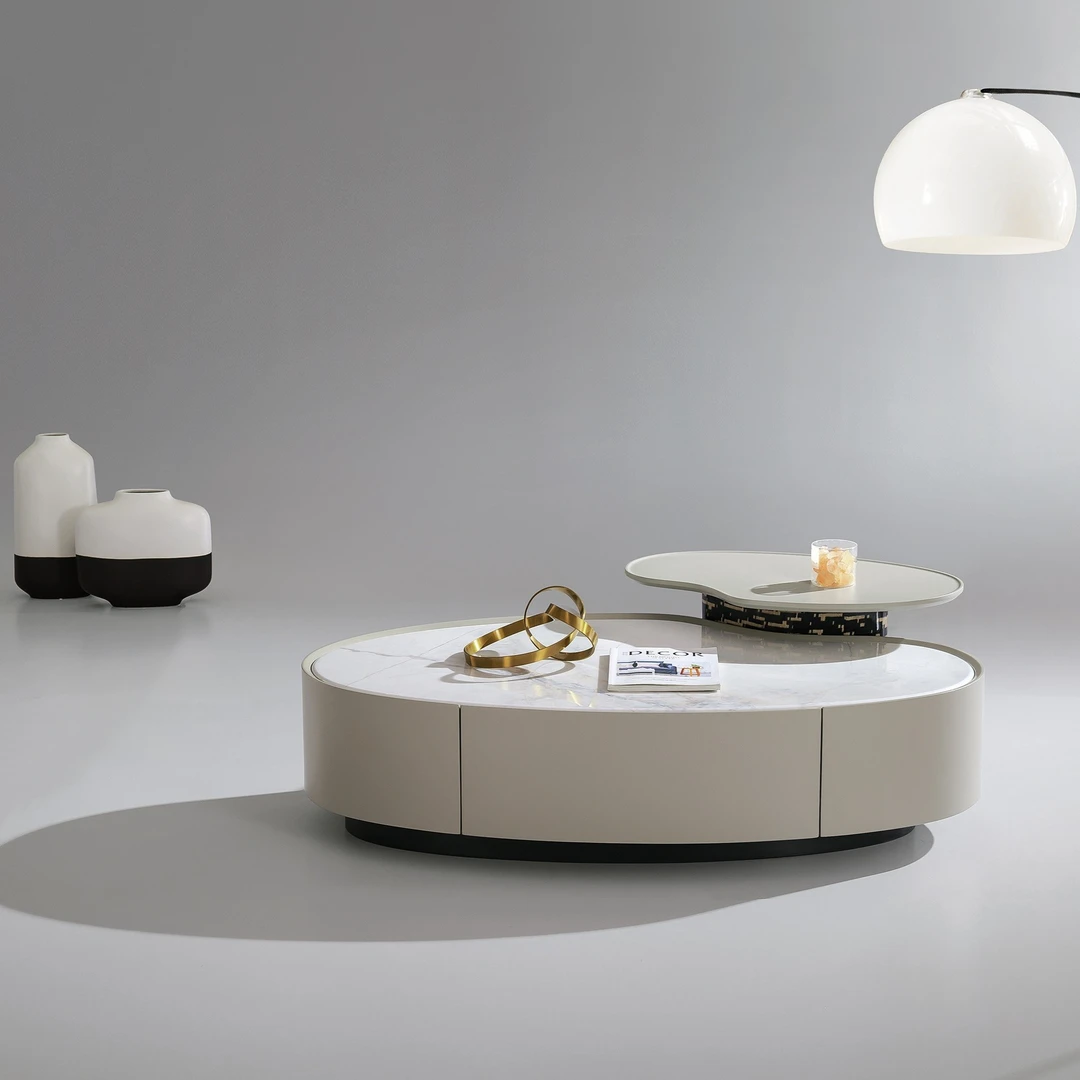 【越映】现代创意茶几展会爆款小香风大小户型茶几微晶石腰果茶几