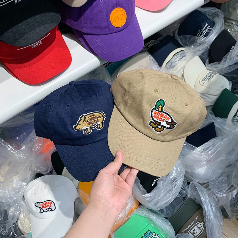 小鸭子字母贴布拼色圆顶棉质弯檐棒球帽女春夏新款减龄甜酷鸭舌帽