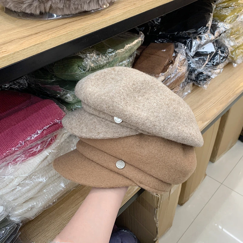 圆顶八角帽子女冬季新款复古chic文艺装饰搭配保暖显脸小报童帽潮