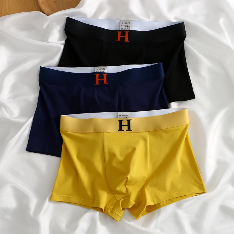 男士内裤棉质透气平角裤青少年个性男生裤头韩中腰四角短裤父亲节